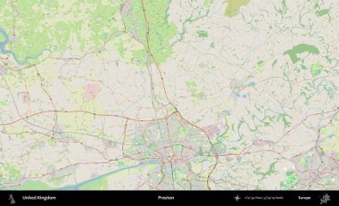Preston. Bir OpenStreetMap Alman stil haritası üzerinde Birleşik Krallık 'ın idari alanı