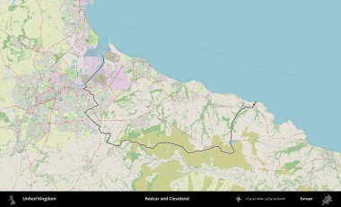 Redcar ve Cleveland. Bir OpenStreetMap Alman stil haritasında Birleşik Krallık 'ın özetlenmiş idari alanı