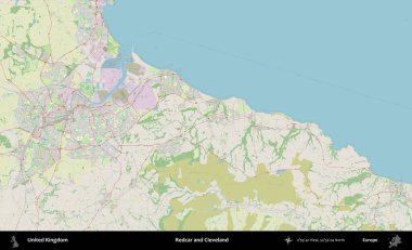 Redcar ve Cleveland. Bir OpenStreetMap Alman stil haritası üzerinde Birleşik Krallık 'ın idari alanı