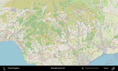 Rhondda Cynon Taf. Bir OpenStreetMap Alman stil haritası üzerinde Birleşik Krallık 'ın idari alanı