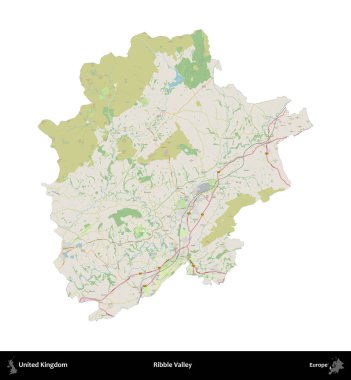 Ribble Vadisi. Birleşik Krallık 'ın idari alanı bir OpenStreetMap Alman stili haritasında beyazda izole edildi