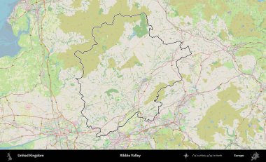 Ribble Vadisi. Bir OpenStreetMap Alman stil haritasında Birleşik Krallık 'ın özetlenmiş idari alanı