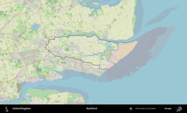 Rochford. Bir OpenStreetMap Alman stil haritasında Birleşik Krallık 'ın özetlenmiş idari alanı