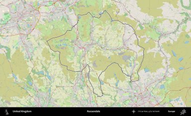 Rossendale 'de. Bir OpenStreetMap Alman stil haritasında Birleşik Krallık 'ın özetlenmiş idari alanı