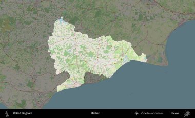 Ender. Birleşik Krallık 'ın idari alanı karartılmış bir OpenStreetMap tarzı Alman haritasına vurgulanmış ve özetlenmiştir