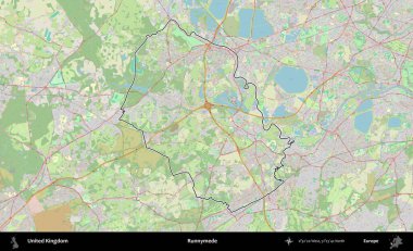 Runnymede. Bir OpenStreetMap Alman stil haritasında Birleşik Krallık 'ın özetlenmiş idari alanı