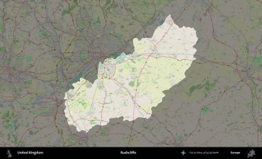 Rushcliffe. Birleşik Krallık 'ın idari alanı karartılmış bir OpenStreetMap tarzı Alman haritasına vurgulanmış ve özetlenmiştir