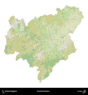 İskoç Sınırı. Birleşik Krallık 'ın idari alanı bir OpenStreetMap Alman stili haritasında beyazda izole edildi