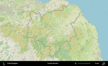 İskoç Sınırı. Bir OpenStreetMap Alman stil haritasında Birleşik Krallık 'ın özetlenmiş idari alanı