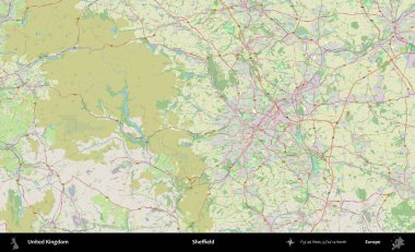 Sheffield. Bir OpenStreetMap Alman stil haritası üzerinde Birleşik Krallık 'ın idari alanı