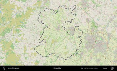 Shropshire 'da. Bir OpenStreetMap Alman stil haritasında Birleşik Krallık 'ın özetlenmiş idari alanı