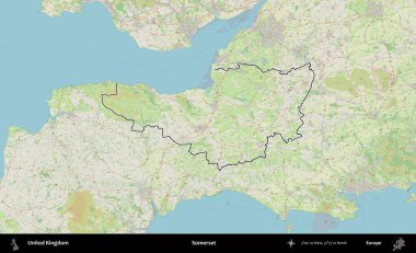 Somerset. Bir OpenStreetMap Alman stil haritasında Birleşik Krallık 'ın özetlenmiş idari alanı