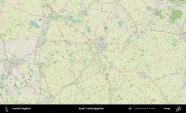 Güney Cambridgeshire. Bir OpenStreetMap Alman stil haritası üzerinde Birleşik Krallık 'ın idari alanı
