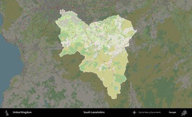 Güney Lanarkshire. Birleşik Krallık 'ın idari alanı karartılmış bir OpenStreetMap tarzı Alman haritasına vurgulanmış ve özetlenmiştir