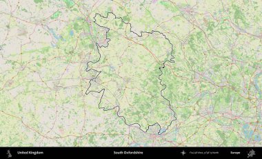 Güney Oxfordshire. Bir OpenStreetMap Alman stil haritasında Birleşik Krallık 'ın özetlenmiş idari alanı