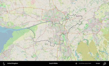 Güney Ribble. Bir OpenStreetMap Alman stil haritasında Birleşik Krallık 'ın özetlenmiş idari alanı
