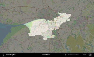 Güney Ribble. Birleşik Krallık 'ın idari alanı karartılmış bir OpenStreetMap tarzı Alman haritasına vurgulanmış ve özetlenmiştir