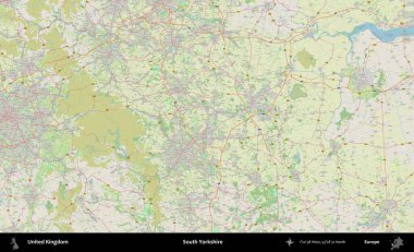 Güney Yorkshire. Bir OpenStreetMap Alman stil haritası üzerinde Birleşik Krallık 'ın idari alanı