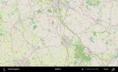 Stafford. Bir OpenStreetMap Alman stil haritası üzerinde Birleşik Krallık 'ın idari alanı