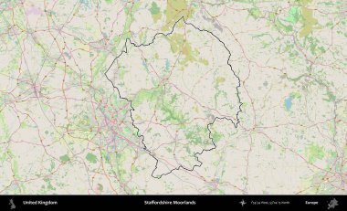 Staffordshire bozkırları. Bir OpenStreetMap Alman stil haritasında Birleşik Krallık 'ın özetlenmiş idari alanı