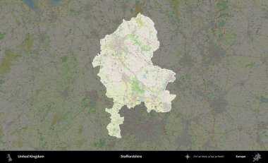 Staffordshire 'da. Birleşik Krallık 'ın idari alanı karartılmış bir OpenStreetMap tarzı Alman haritasına vurgulanmış ve özetlenmiştir