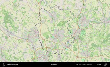Aziz Albans. Bir OpenStreetMap Alman stil haritasında Birleşik Krallık 'ın özetlenmiş idari alanı