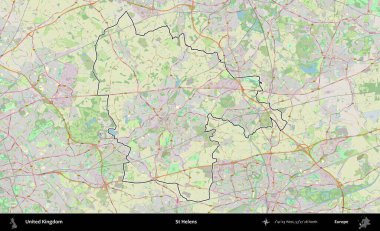 Aziz Helens. Bir OpenStreetMap Alman stil haritasında Birleşik Krallık 'ın özetlenmiş idari alanı