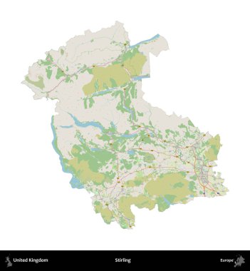 Stirling. Birleşik Krallık 'ın idari alanı bir OpenStreetMap Alman stili haritasında beyazda izole edildi