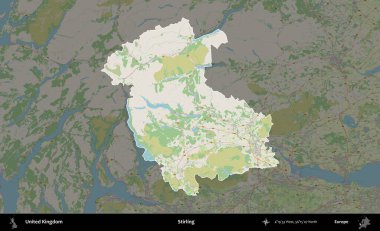 Stirling. Birleşik Krallık 'ın idari alanı karartılmış bir OpenStreetMap tarzı Alman haritasına vurgulanmış ve özetlenmiştir