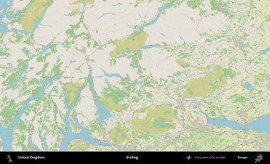 Stirling. Bir OpenStreetMap Alman stil haritası üzerinde Birleşik Krallık 'ın idari alanı