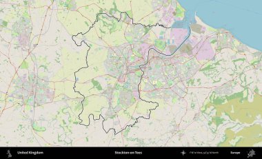 Stockton-on-Tees. Bir OpenStreetMap Alman stil haritasında Birleşik Krallık 'ın özetlenmiş idari alanı