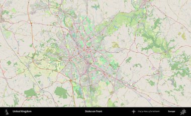 Stoke-on-Trent. Bir OpenStreetMap Alman stil haritası üzerinde Birleşik Krallık 'ın idari alanı