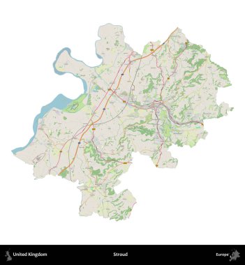 Güçlü. Birleşik Krallık 'ın idari alanı bir OpenStreetMap Alman stili haritasında beyazda izole edildi