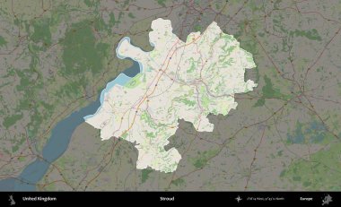 Güçlü. Birleşik Krallık 'ın idari alanı karartılmış bir OpenStreetMap tarzı Alman haritasına vurgulanmış ve özetlenmiştir