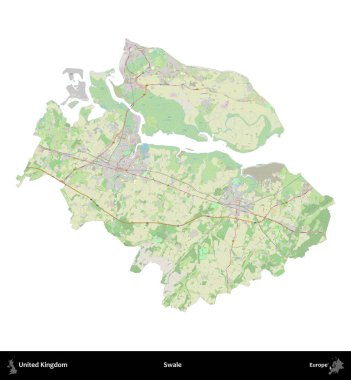 Swale. Birleşik Krallık 'ın idari alanı bir OpenStreetMap Alman stili haritasında beyazda izole edildi