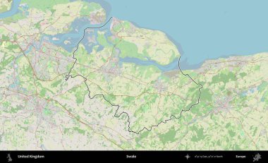 Swale. Bir OpenStreetMap Alman stil haritasında Birleşik Krallık 'ın özetlenmiş idari alanı