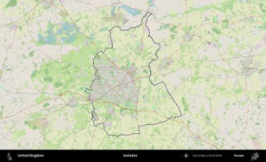 Swindon. Bir OpenStreetMap Alman stil haritasında Birleşik Krallık 'ın özetlenmiş idari alanı