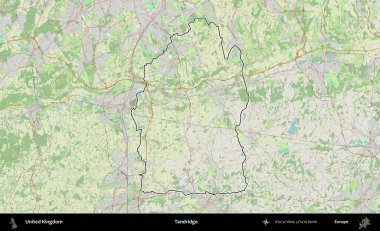 Tandridge. Bir OpenStreetMap Alman stil haritasında Birleşik Krallık 'ın özetlenmiş idari alanı