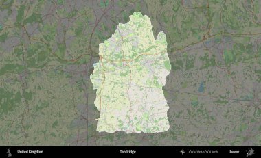Tandridge. Birleşik Krallık 'ın idari alanı karartılmış bir OpenStreetMap tarzı Alman haritasına vurgulanmış ve özetlenmiştir
