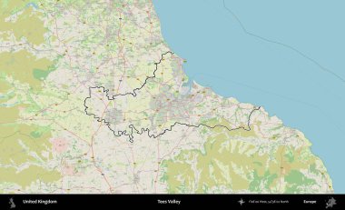 Tees Valley 'de. Bir OpenStreetMap Alman stil haritasında Birleşik Krallık 'ın özetlenmiş idari alanı