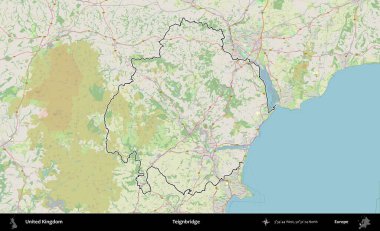 Teignbridge 'de. Bir OpenStreetMap Alman stil haritasında Birleşik Krallık 'ın özetlenmiş idari alanı