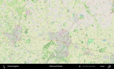 Telford ve Wrekin. Bir OpenStreetMap Alman stil haritası üzerinde Birleşik Krallık 'ın idari alanı