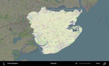 Dallanıp budaklanıyor. Birleşik Krallık 'ın idari alanı karartılmış bir OpenStreetMap tarzı Alman haritasına vurgulanmış ve özetlenmiştir