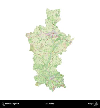 Test vadisi. Birleşik Krallık 'ın idari alanı bir OpenStreetMap Alman stili haritasında beyazda izole edildi