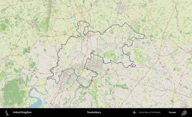 Tewkesbury 'de. Bir OpenStreetMap Alman stil haritasında Birleşik Krallık 'ın özetlenmiş idari alanı