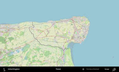 Thanet. Bir OpenStreetMap Alman stil haritasında Birleşik Krallık 'ın özetlenmiş idari alanı