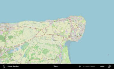 Thanet. Bir OpenStreetMap Alman stil haritası üzerinde Birleşik Krallık 'ın idari alanı
