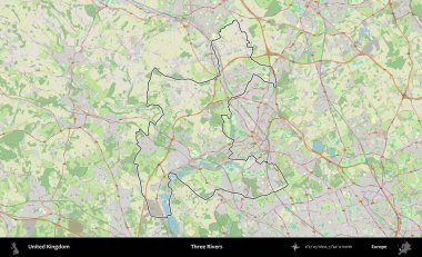 Üç Nehir. Bir OpenStreetMap Alman stil haritasında Birleşik Krallık 'ın özetlenmiş idari alanı