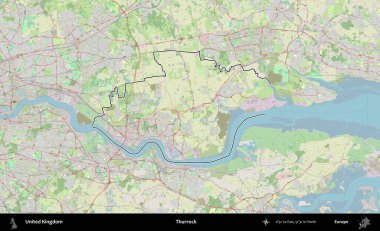 Thurrock. Bir OpenStreetMap Alman stil haritasında Birleşik Krallık 'ın özetlenmiş idari alanı