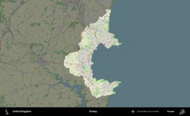Torbay. Birleşik Krallık 'ın idari alanı karartılmış bir OpenStreetMap tarzı Alman haritasına vurgulanmış ve özetlenmiştir